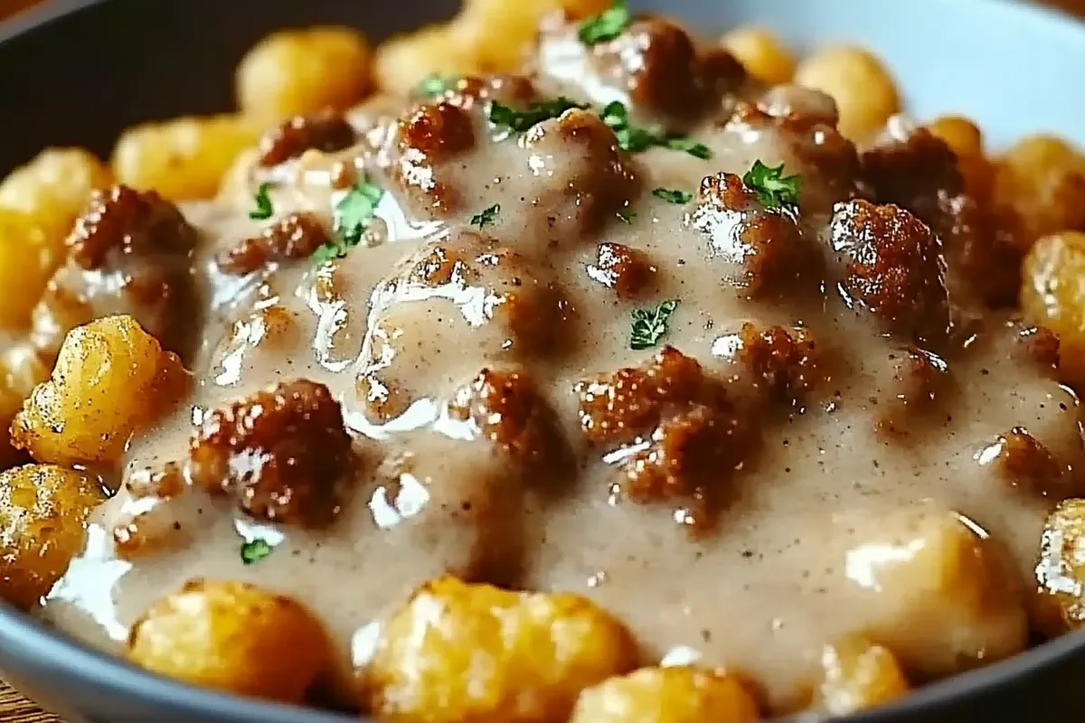 Tater Tot Breakfast Bowl with Sausage Gravy