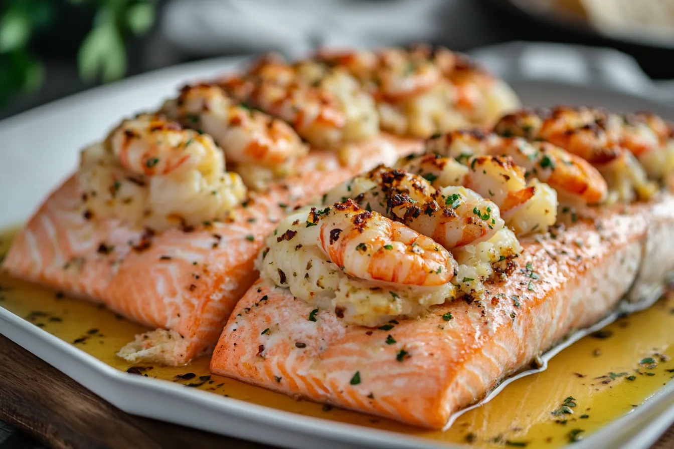 CRAB AND SHRIMP STUFFED SALMON