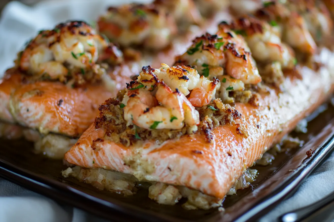 CRAB AND SHRIMP STUFFED SALMON