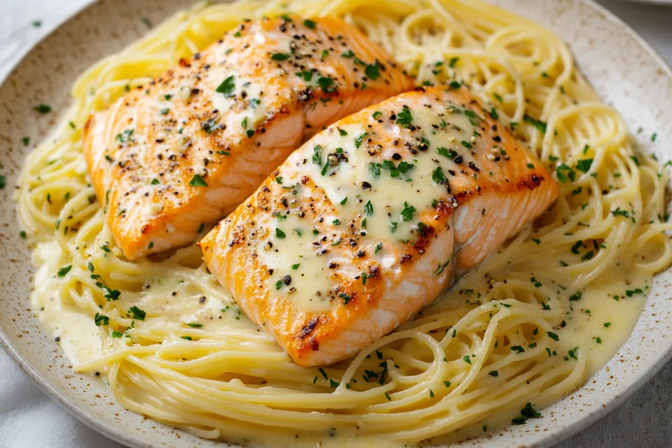 CREAMY GARLIC BUTTER SALMON PASTA