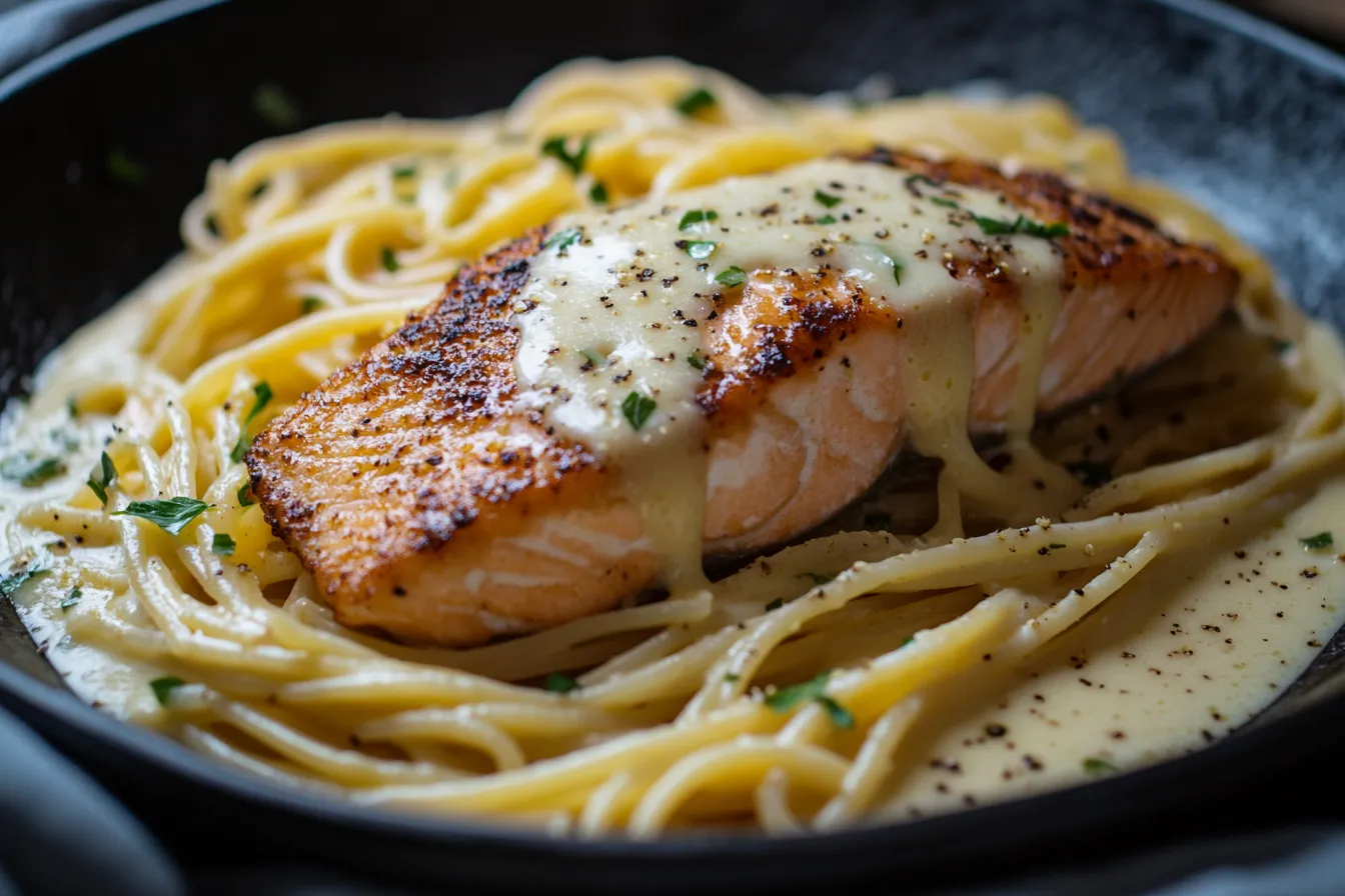 CREAMY GARLIC BUTTER SALMON PASTA