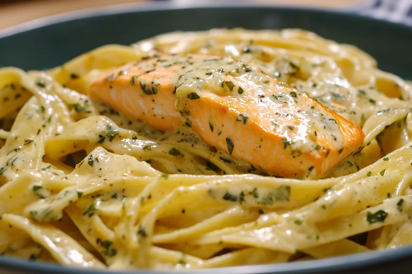 CREAMY GARLIC BUTTER SALMON PASTA