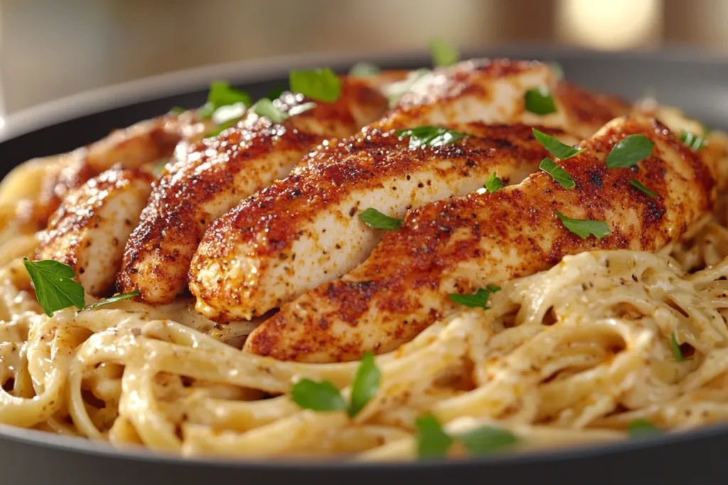 Cajun Chicken over Creamy Parmesan Linguine