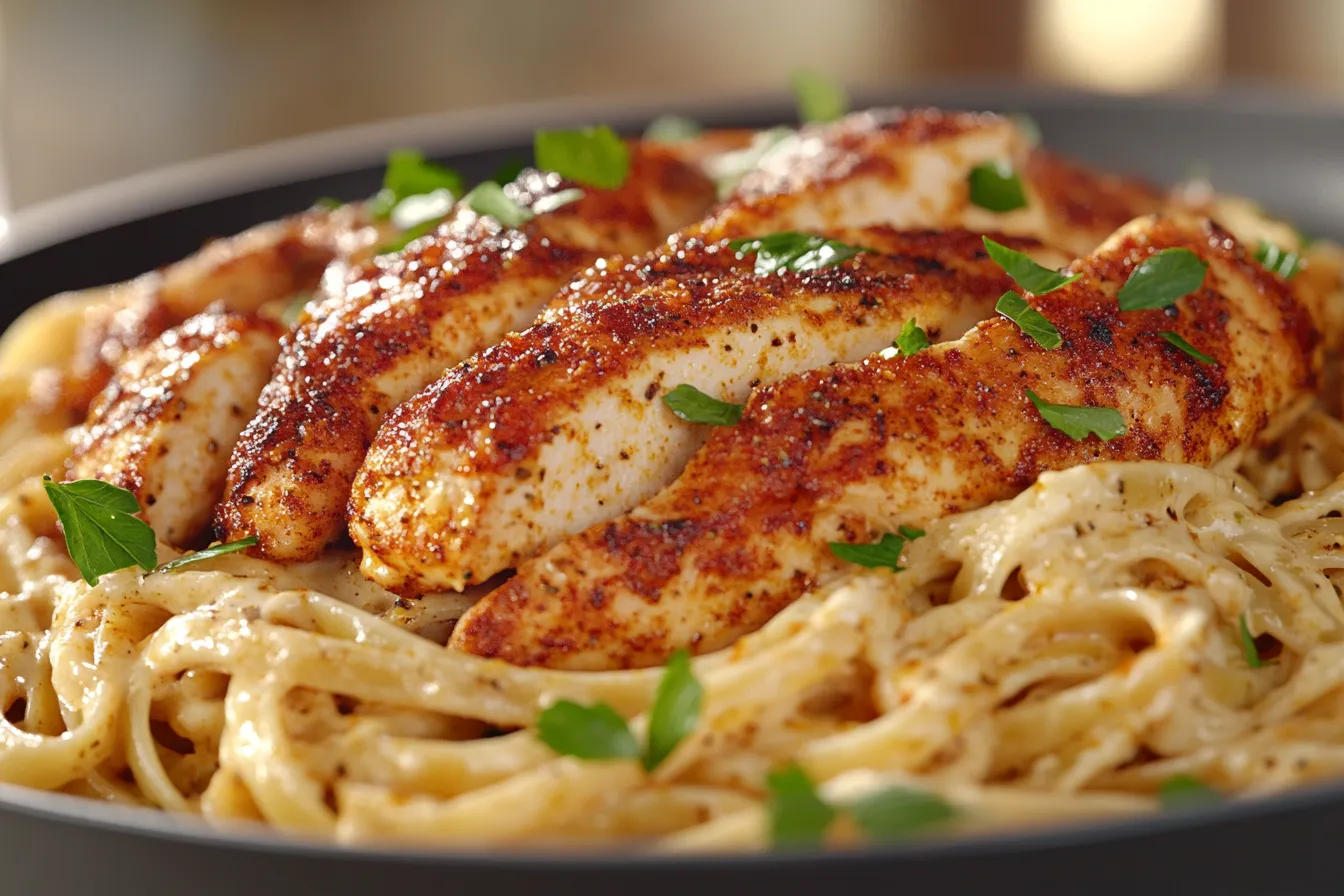 Cajun Chicken over Creamy Parmesan Linguine