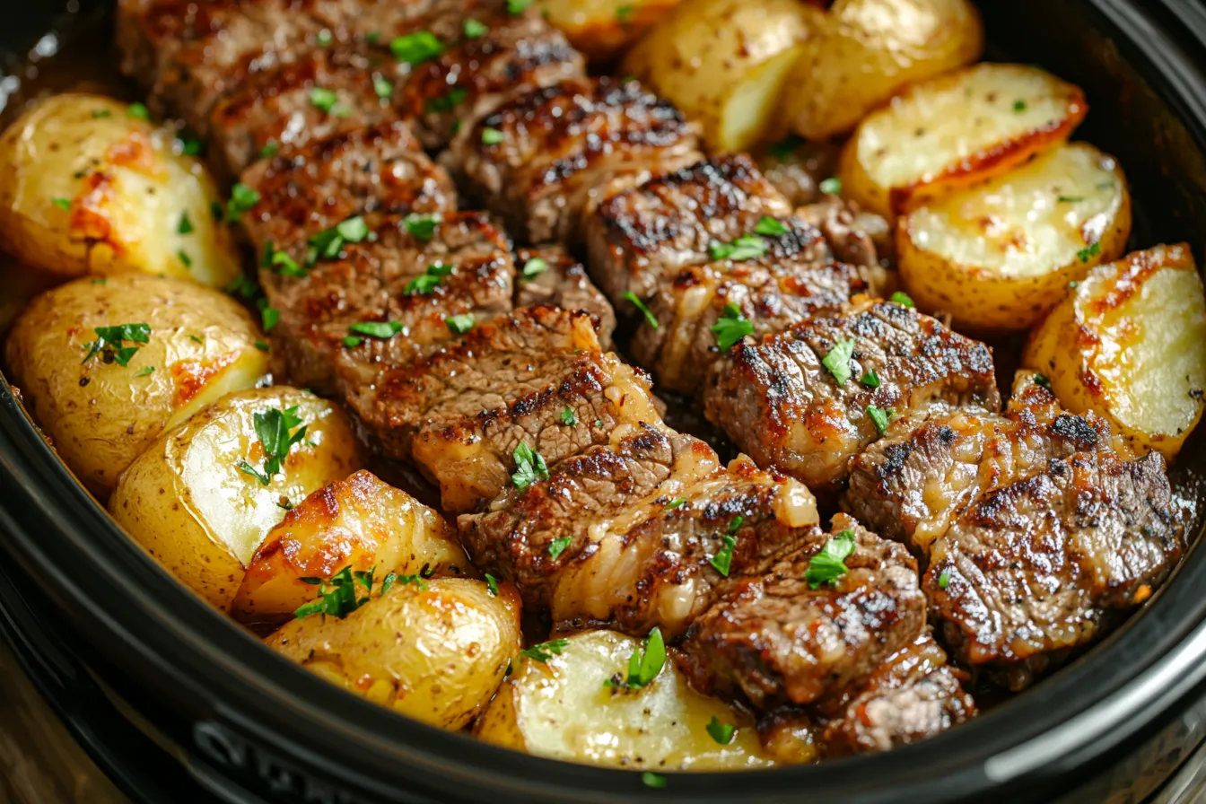Crockpot Loaded Steak and Potato Bake