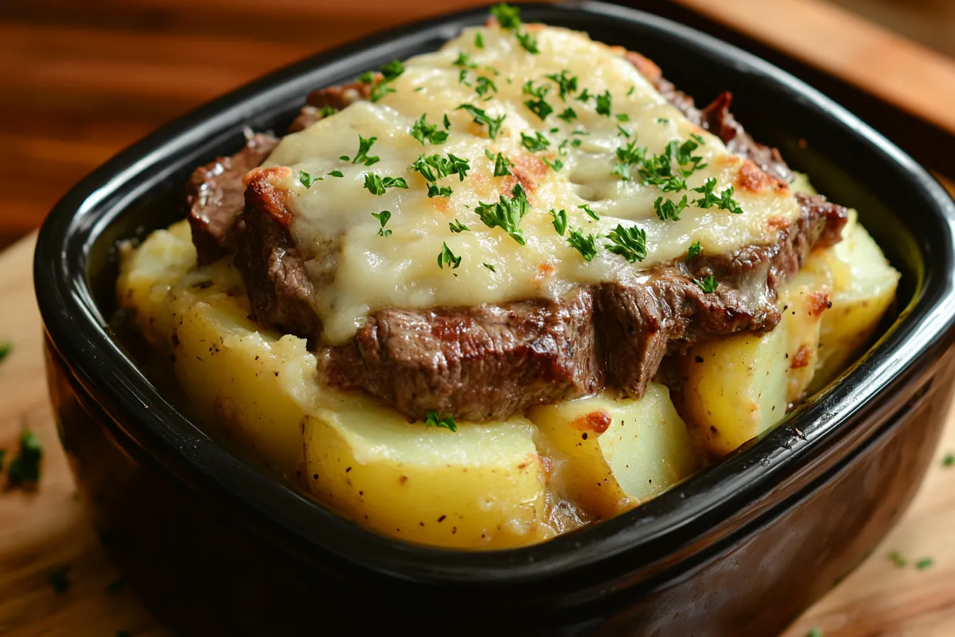 Crockpot Loaded Steak and Potato Bake