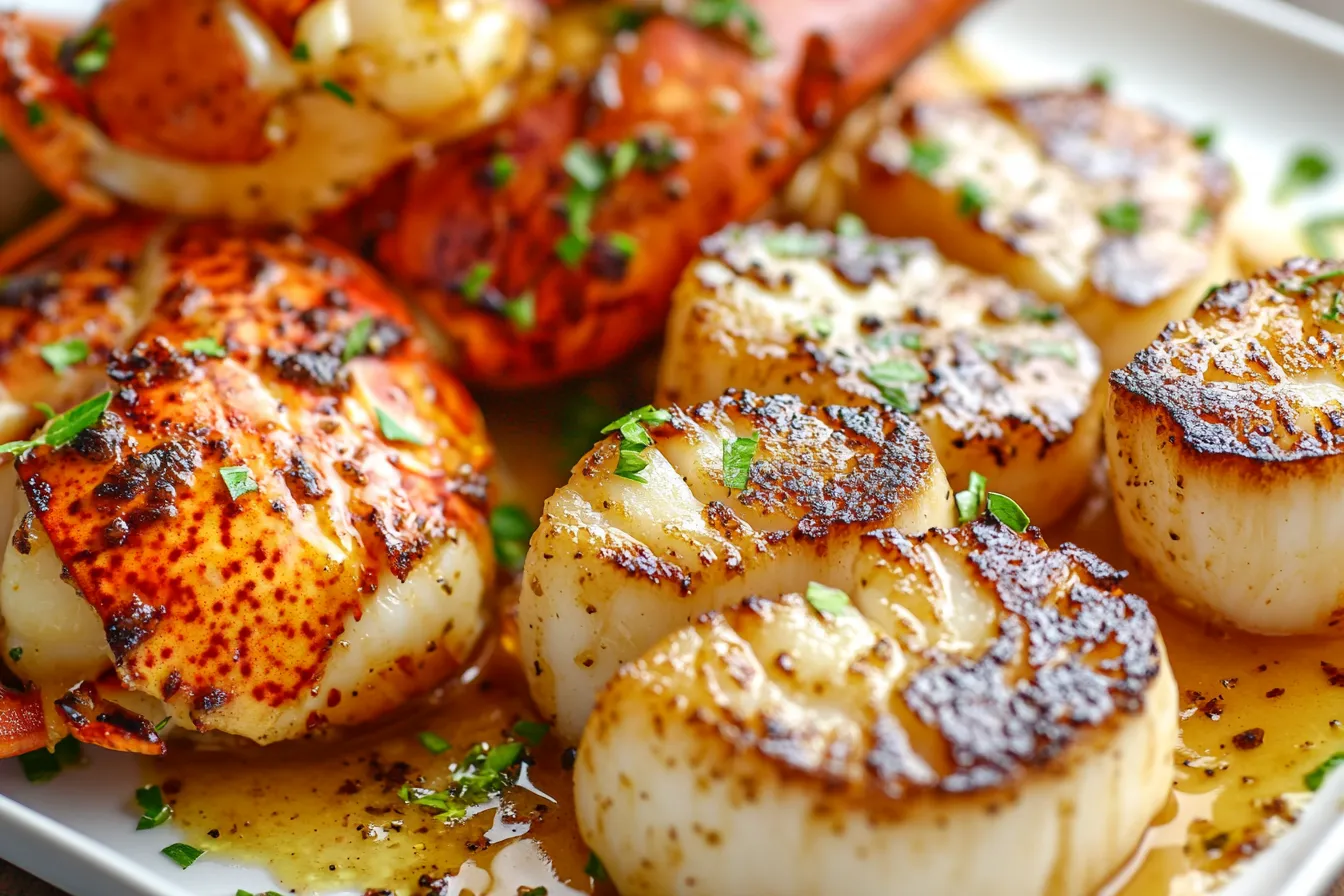 Garlic Butter Lobster and Seared Scallops