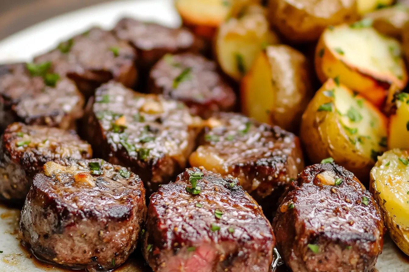 Garlic Butter Steak Bites And Potatoes