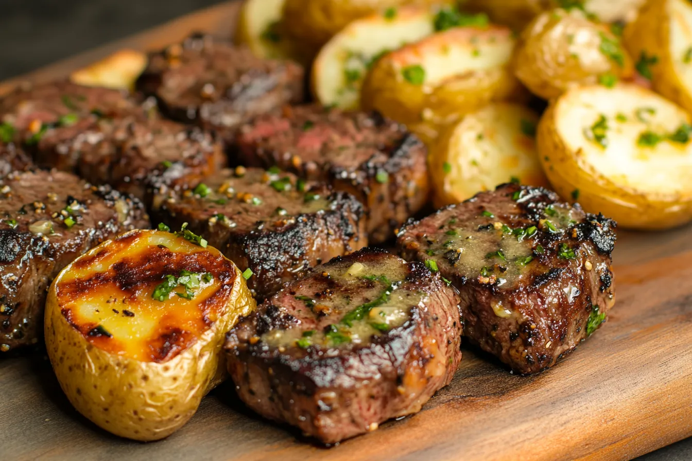Garlic Butter Steak Bites And Potatoes