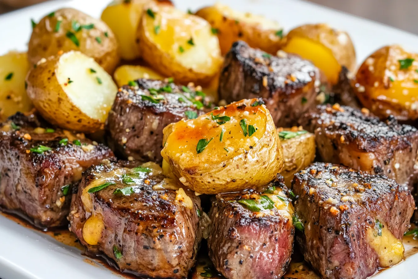 Garlic Butter Steak Bites And Potatoes