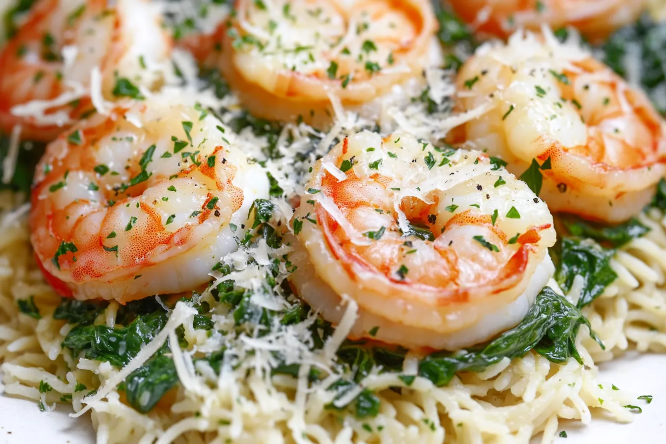 LEMON GARLIC SHRIMP WITH SPINACH ORZO