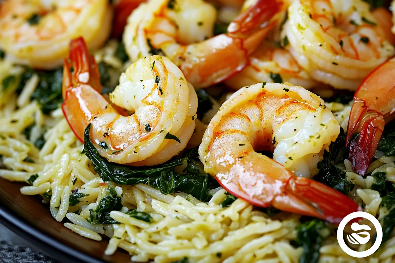 LEMON GARLIC SHRIMP WITH SPINACH ORZO