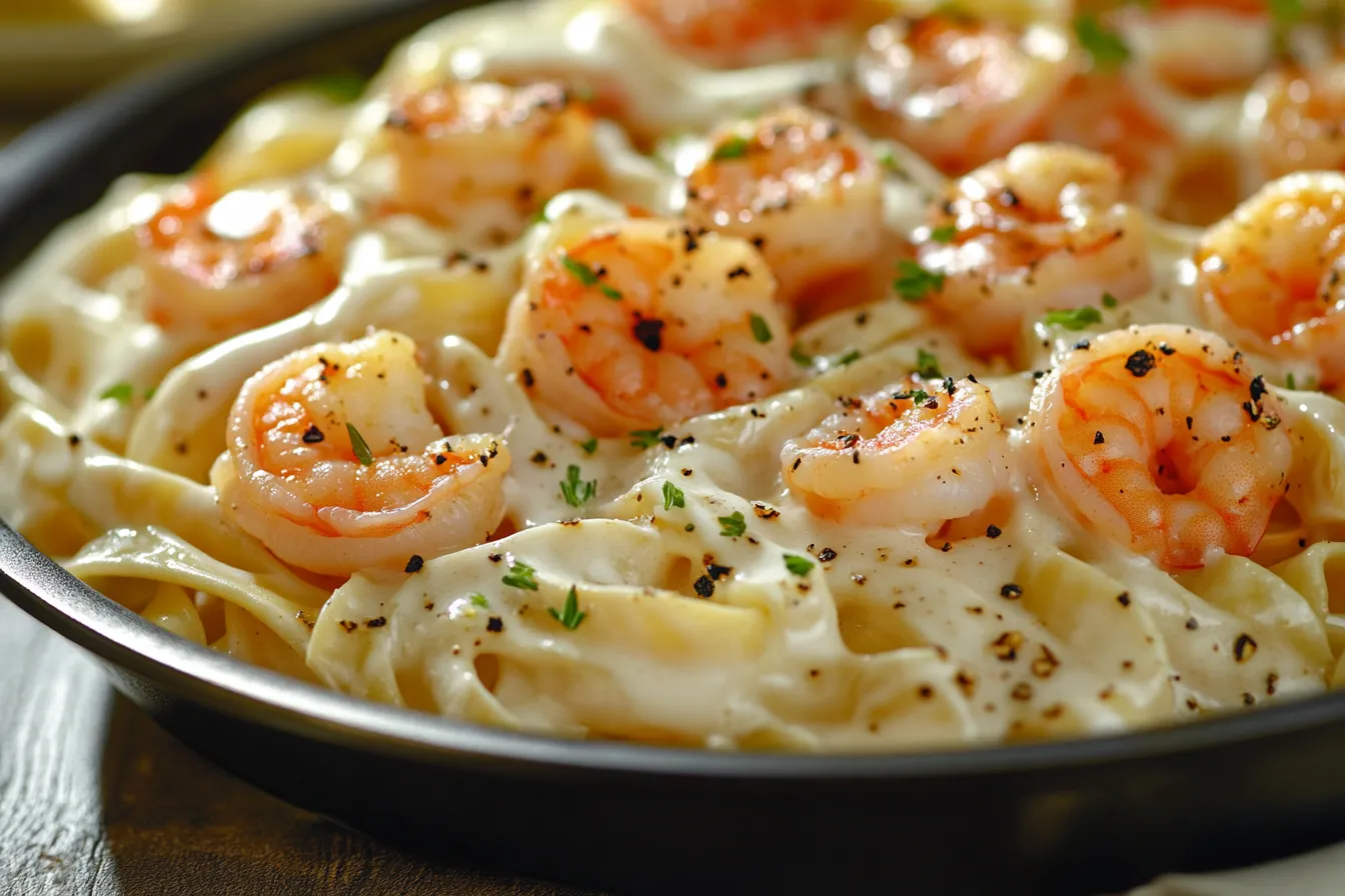 One Pan Shrimp Fettuccine Alfredo with a Twist