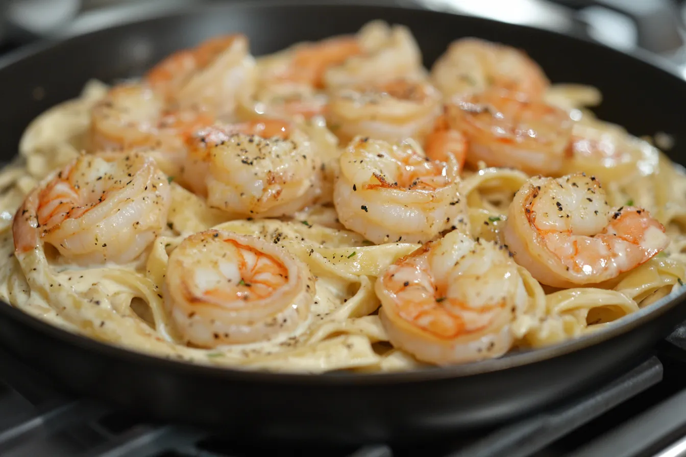 One Pan Shrimp Fettuccine Alfredo with a Twist