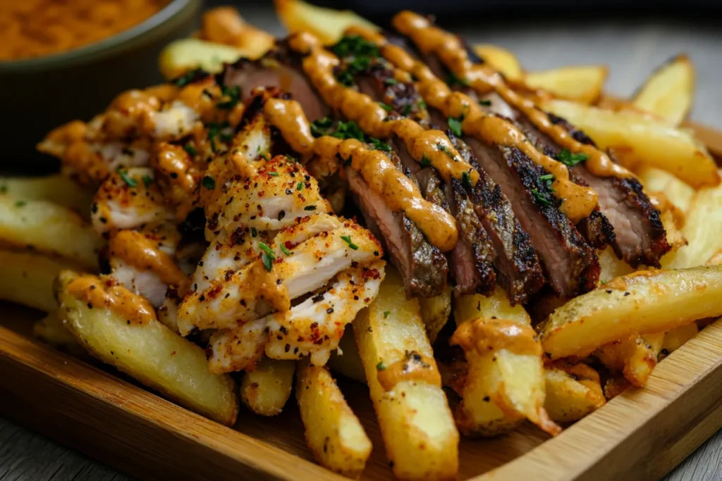 Philly Steak Fries With Seasoned Chicken