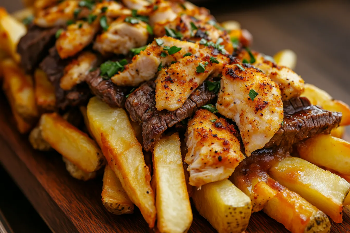 Philly Steak Fries With Seasoned Chicken