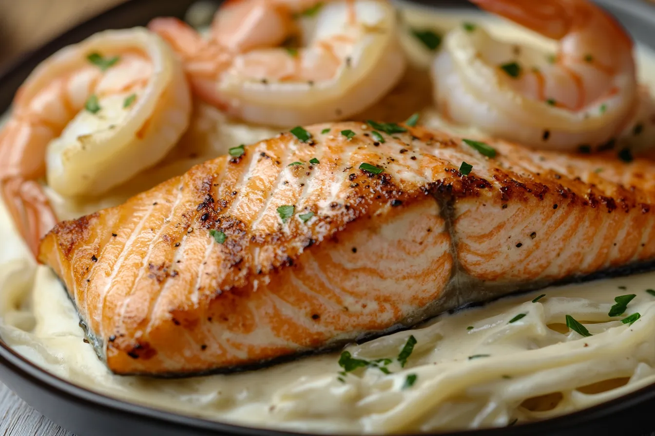 Salmon and Shrimp Alfredo