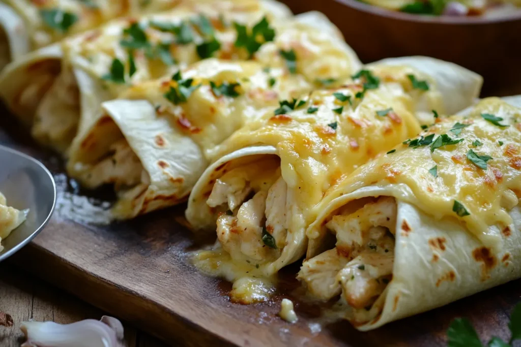 cheesy garlic chicken wraps