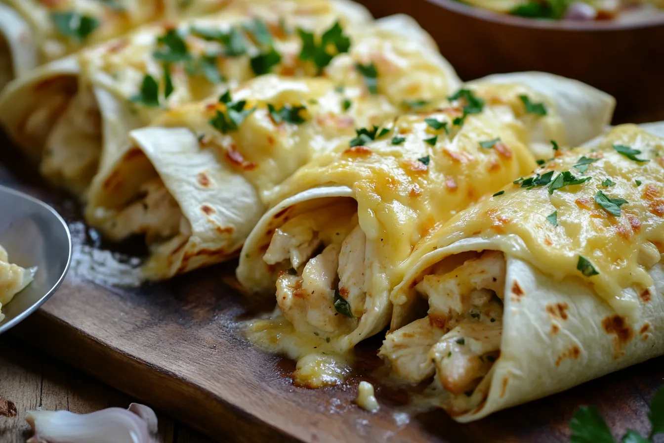 cheesy garlic chicken wraps