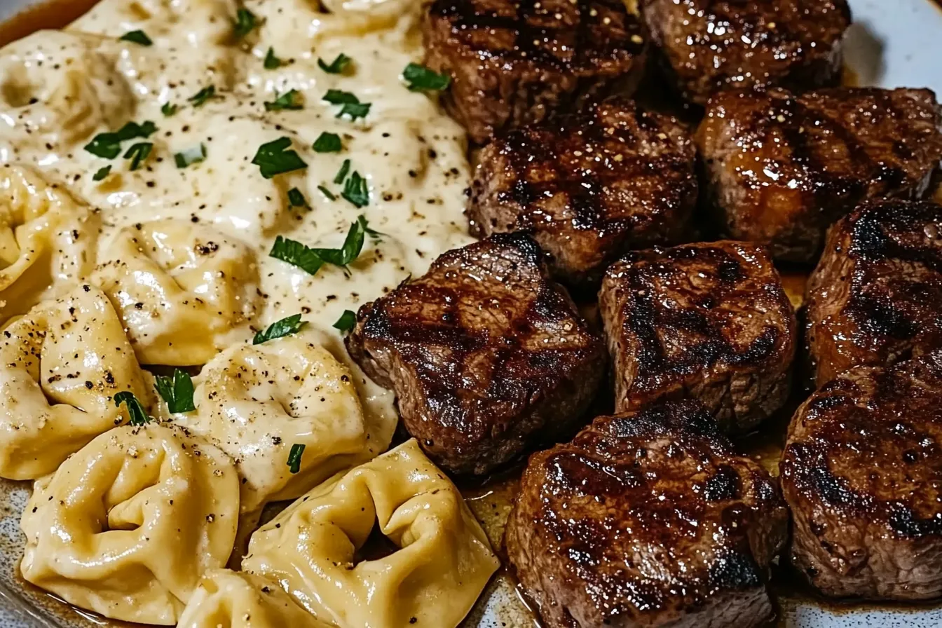 Garlic Butter Steak Bites and Creamy Alfredo