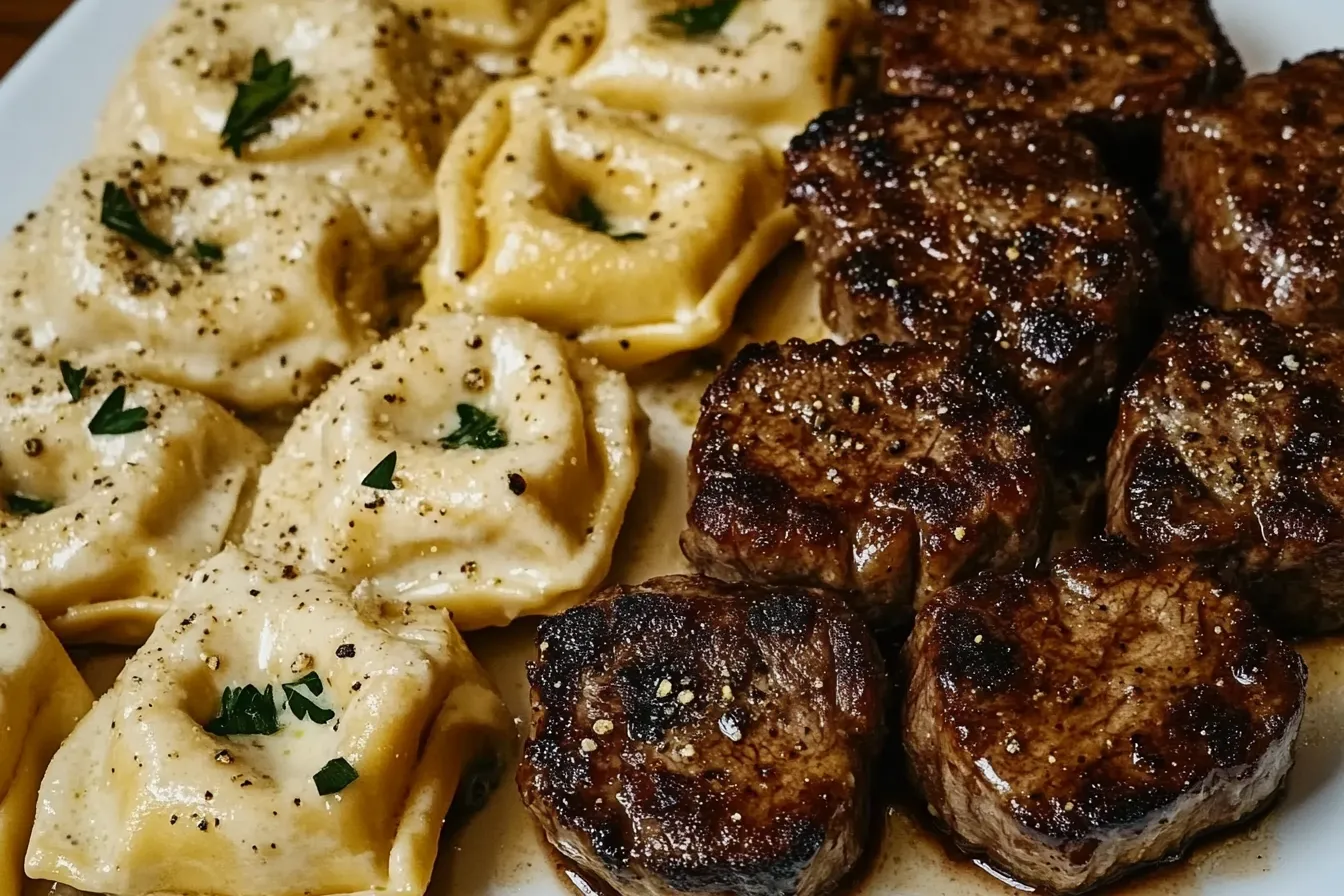 Garlic Butter Steak Bites and Creamy Alfredo