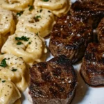 Garlic Butter Steak Bites and Creamy Alfredo Tortellini