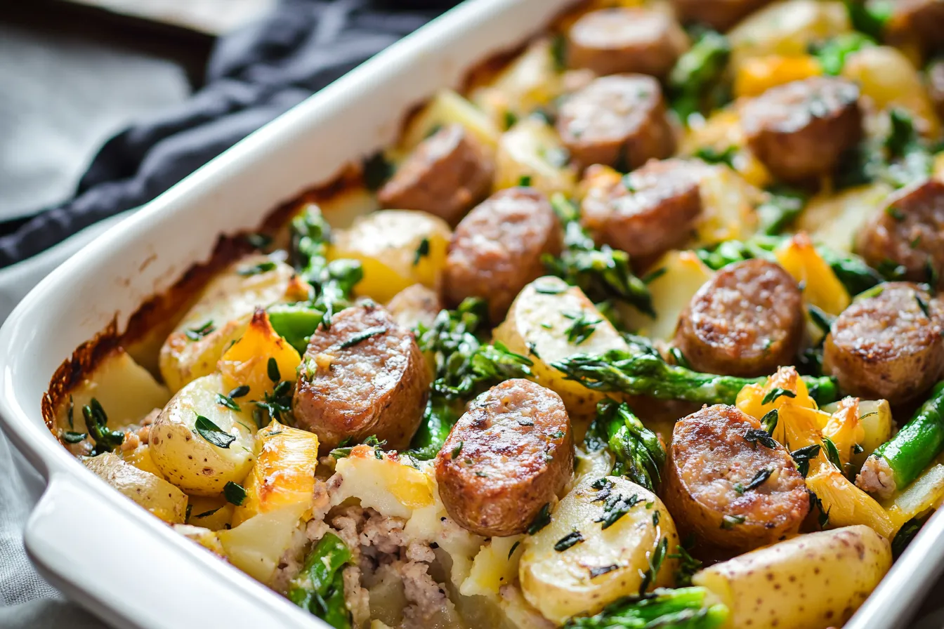 Sausage and Potato Casserole with Spring Veggies