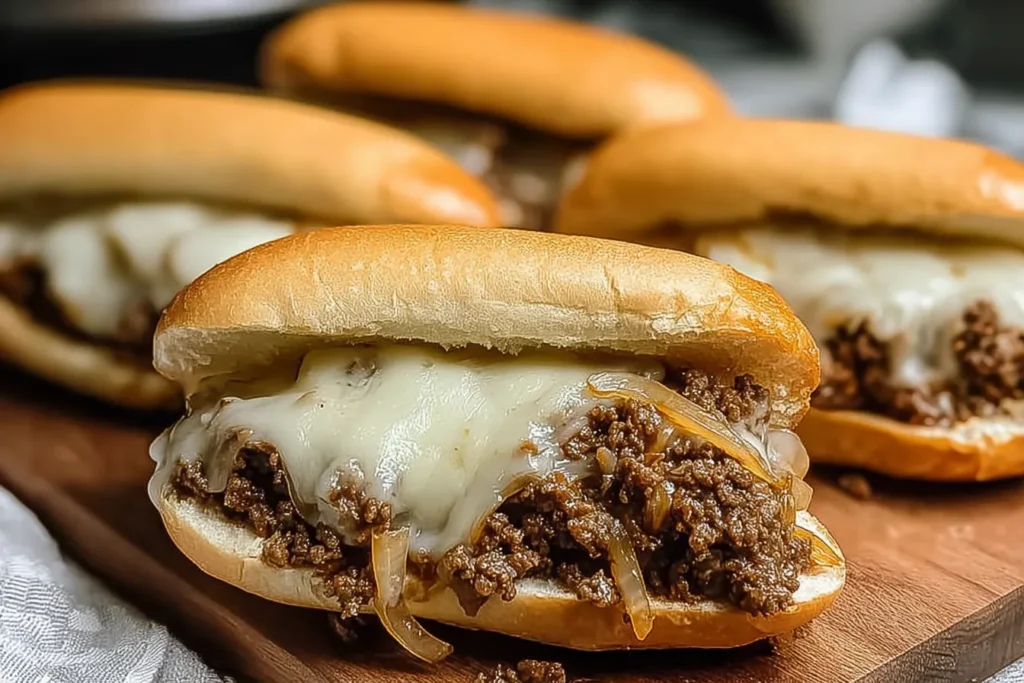 Slow Cooker Ground Beef French Dip Sandwiches