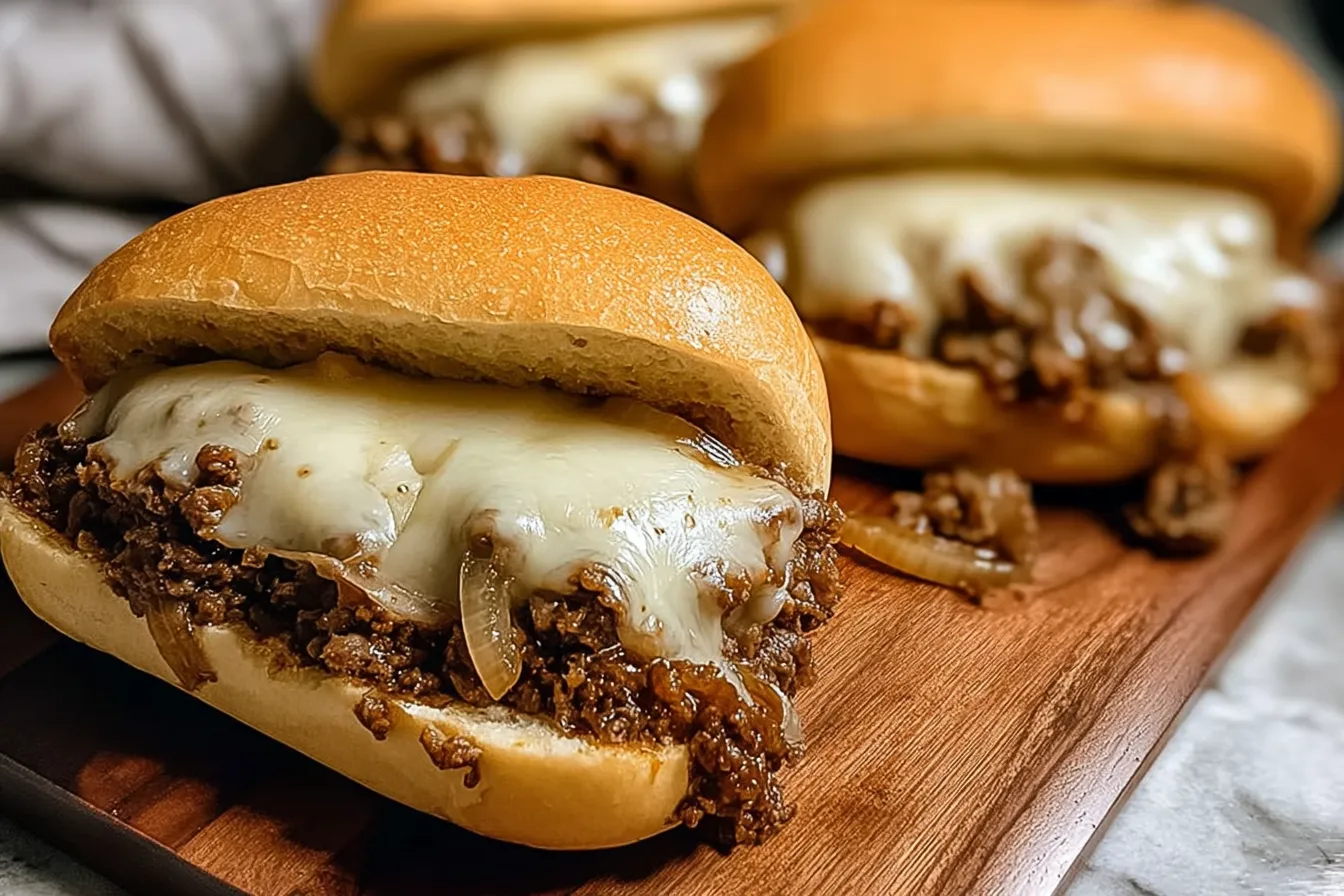 Slow Cooker Ground Beef French Dip Sandwiches