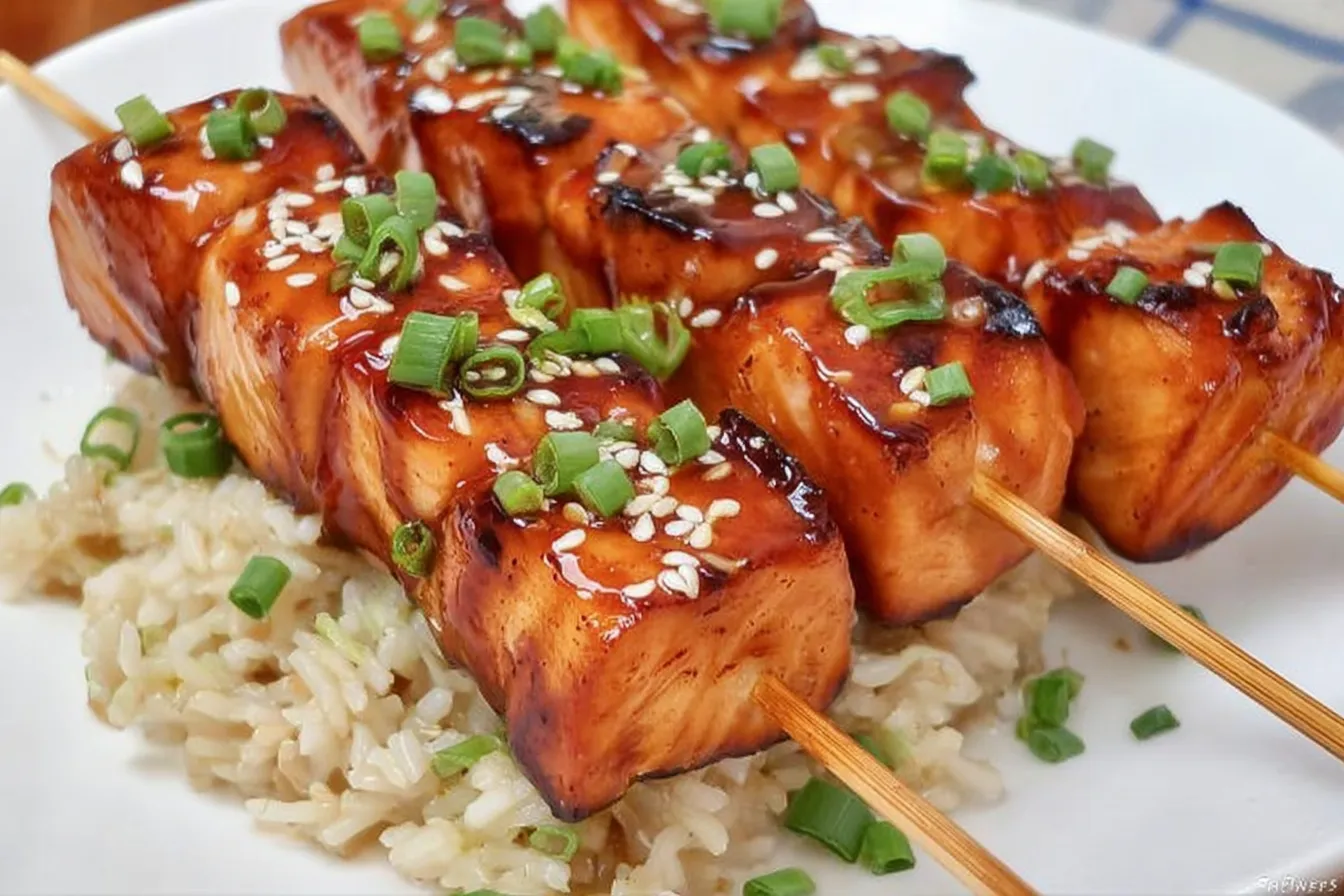 ASIAN SALMON SKEWERS WITH SPICY YOGURT SAUCE