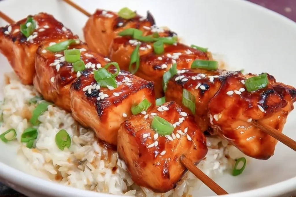 ASIAN SALMON SKEWERS WITH SPICY YOGURT SAUCE