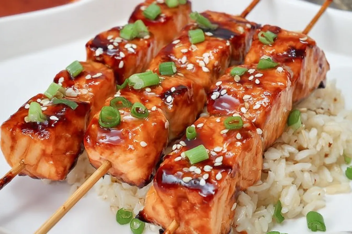 ASIAN SALMON SKEWERS WITH SPICY YOGURT SAUCE