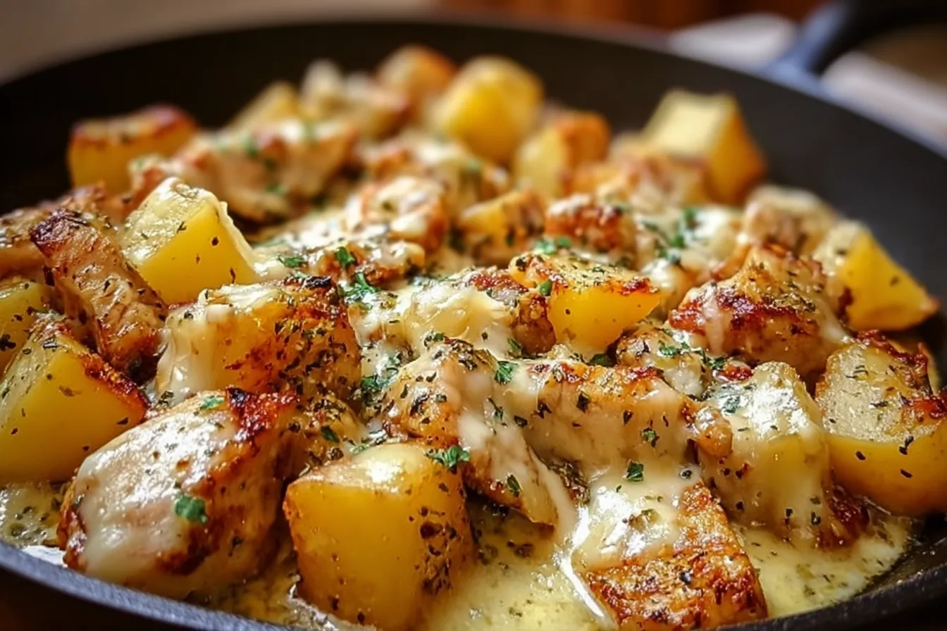GARLIC PARMESAN CHICKEN AND POTATOES SKILLET