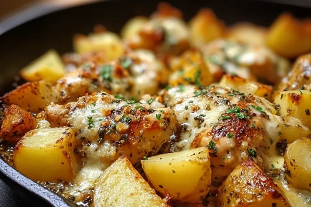 GARLIC PARMESAN CHICKEN AND POTATOES SKILLET