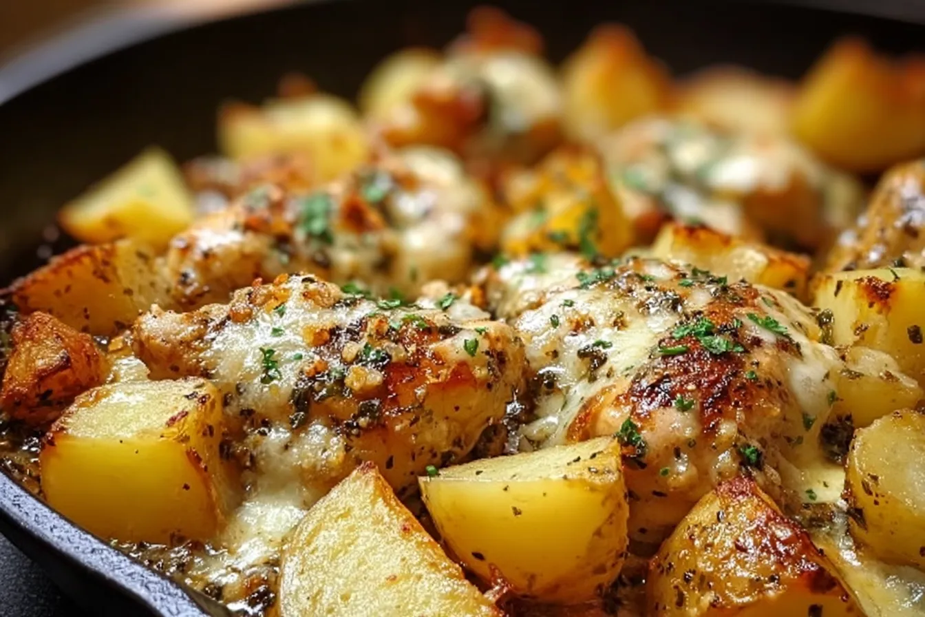 GARLIC PARMESAN CHICKEN AND POTATOES SKILLET