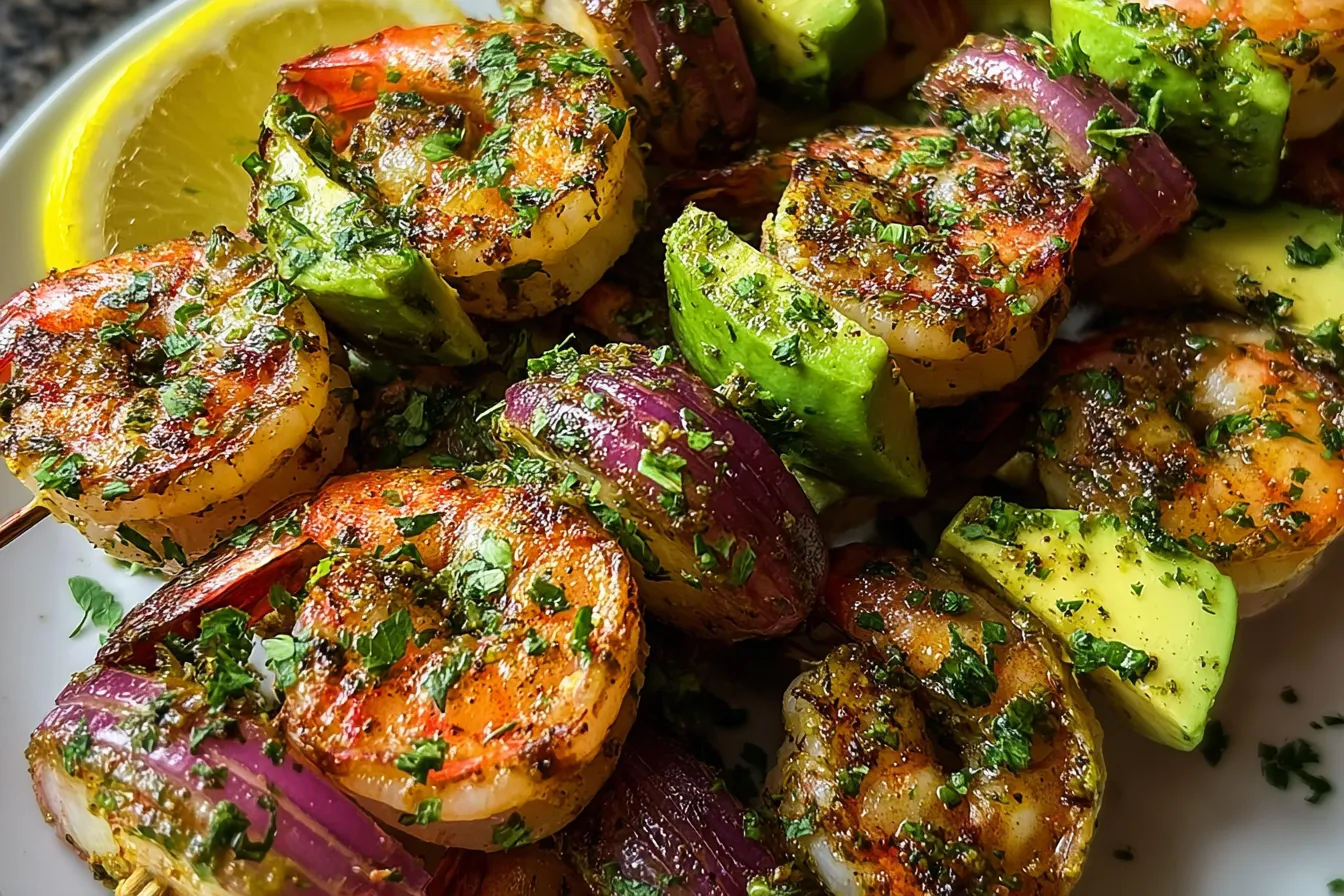 Garlic Shrimp Avocado Skewers