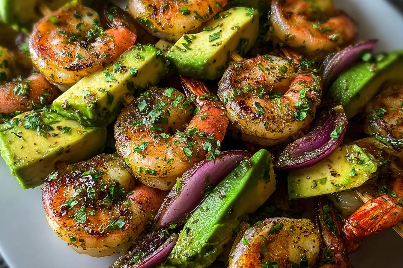 Garlic Shrimp Avocado Skewers