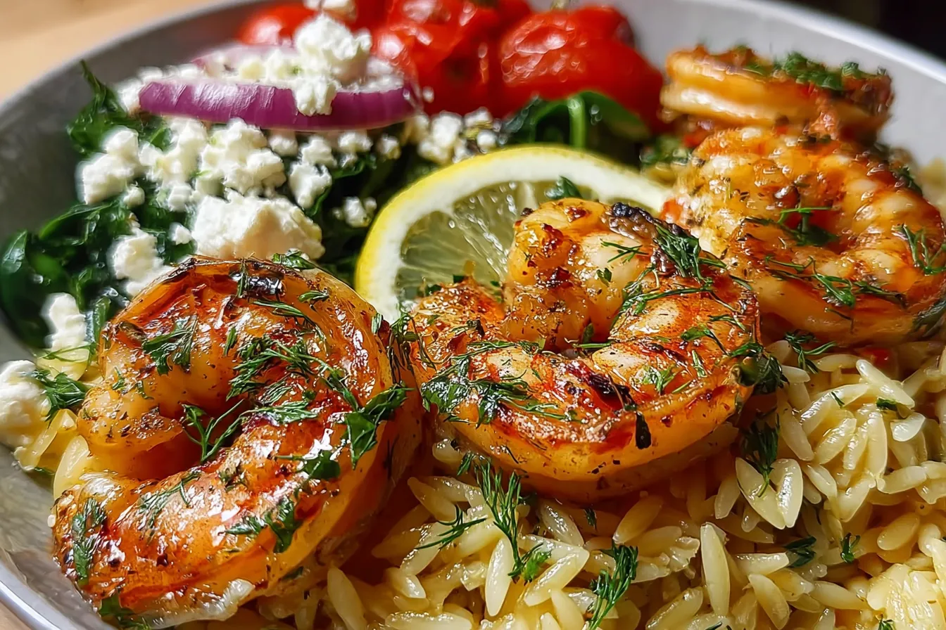 Lemon Feta Orzo Roasted Shrimp