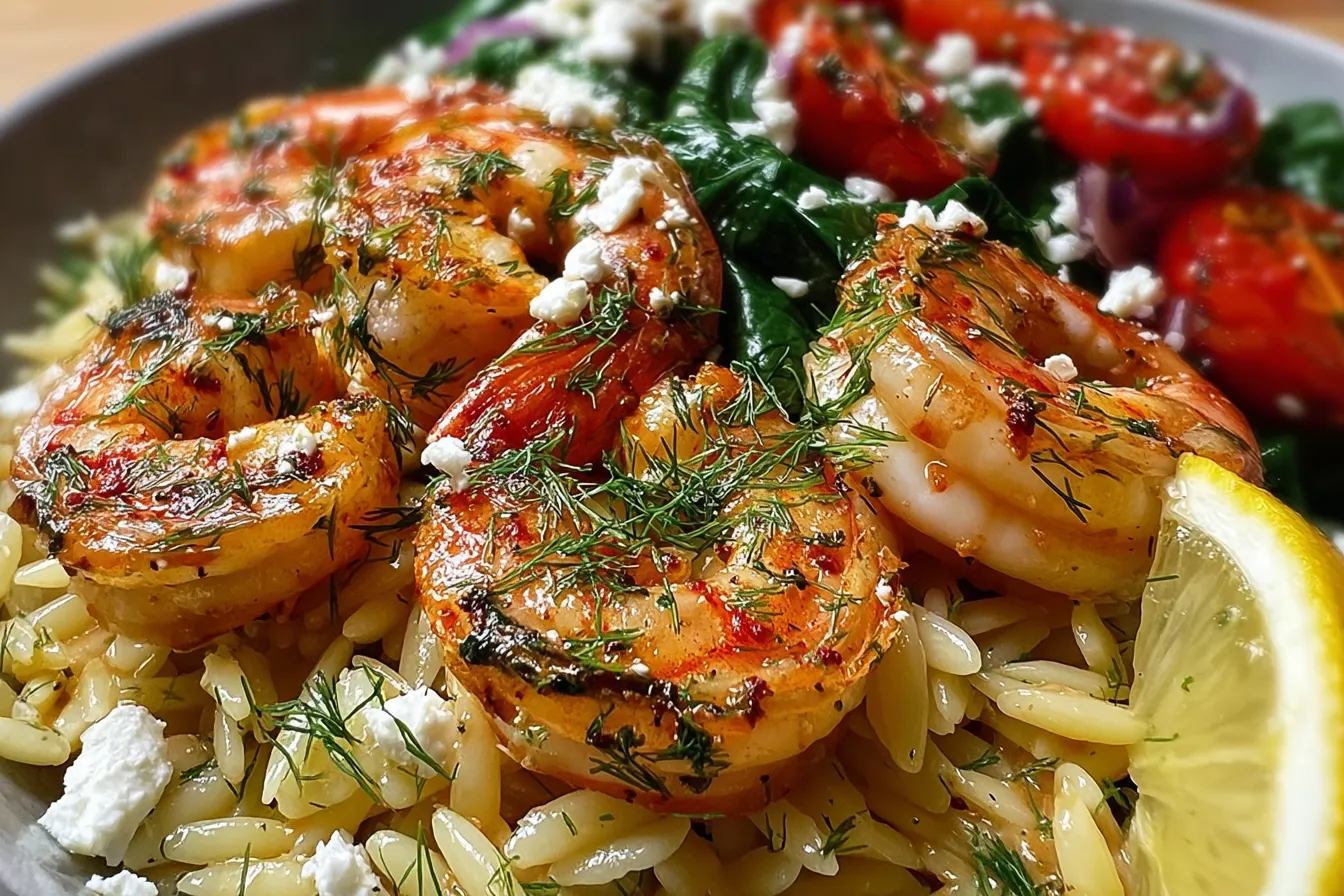 Lemon Feta Orzo Roasted Shrimp