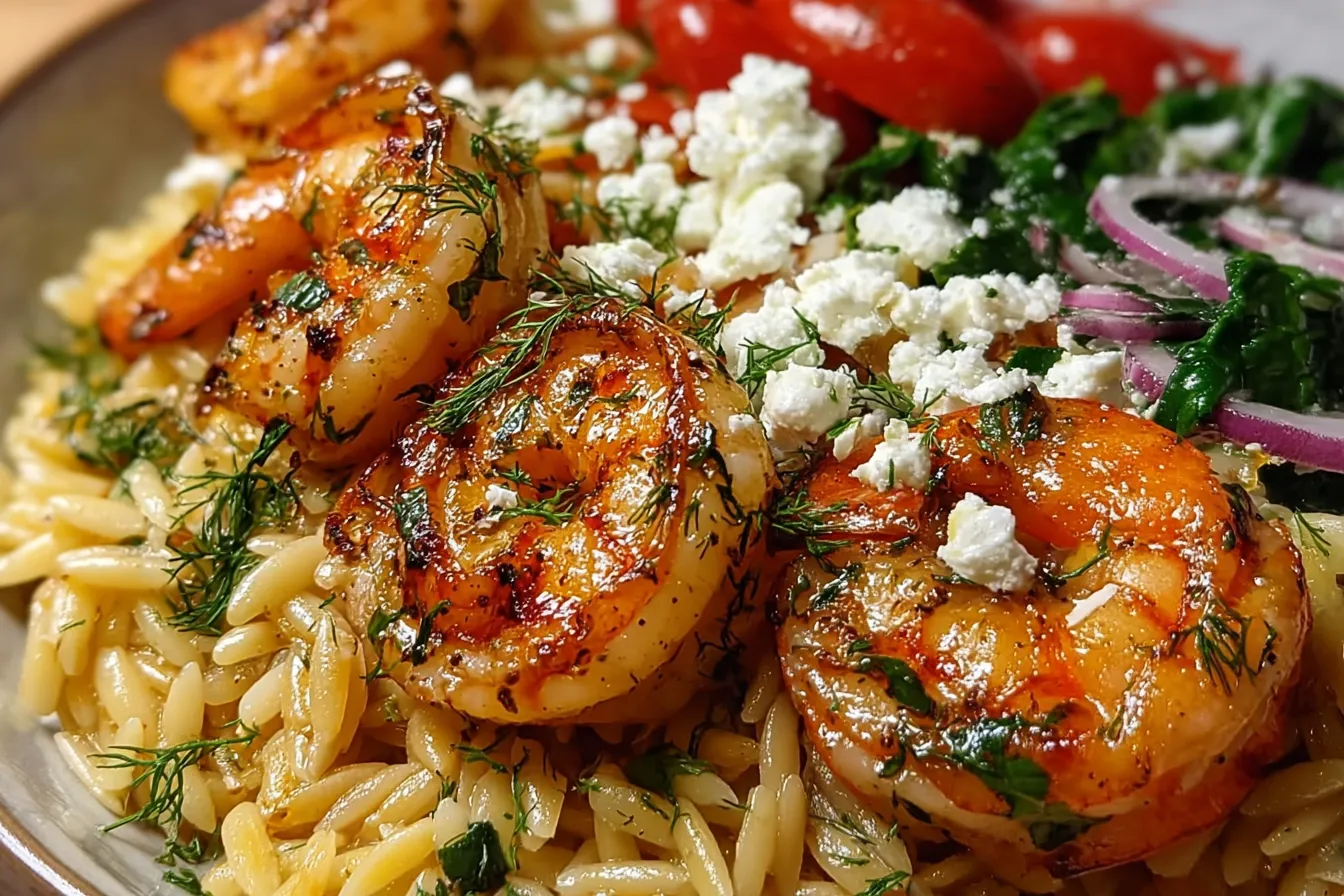Lemon Feta Orzo Roasted Shrimp